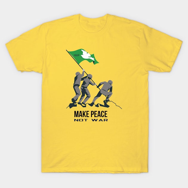 Make Peace Not War Three Soldiers Fitting White Pigeon with Green Flag On A Mountain T-Shirt by ActivLife